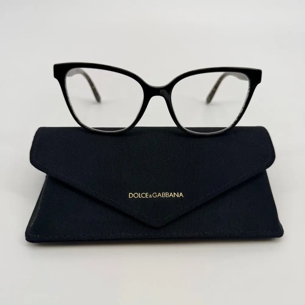 DOLCE & GABBANA DG 3321 3215 Black Damasco Gold Glitter Made in Italy 54-17-140